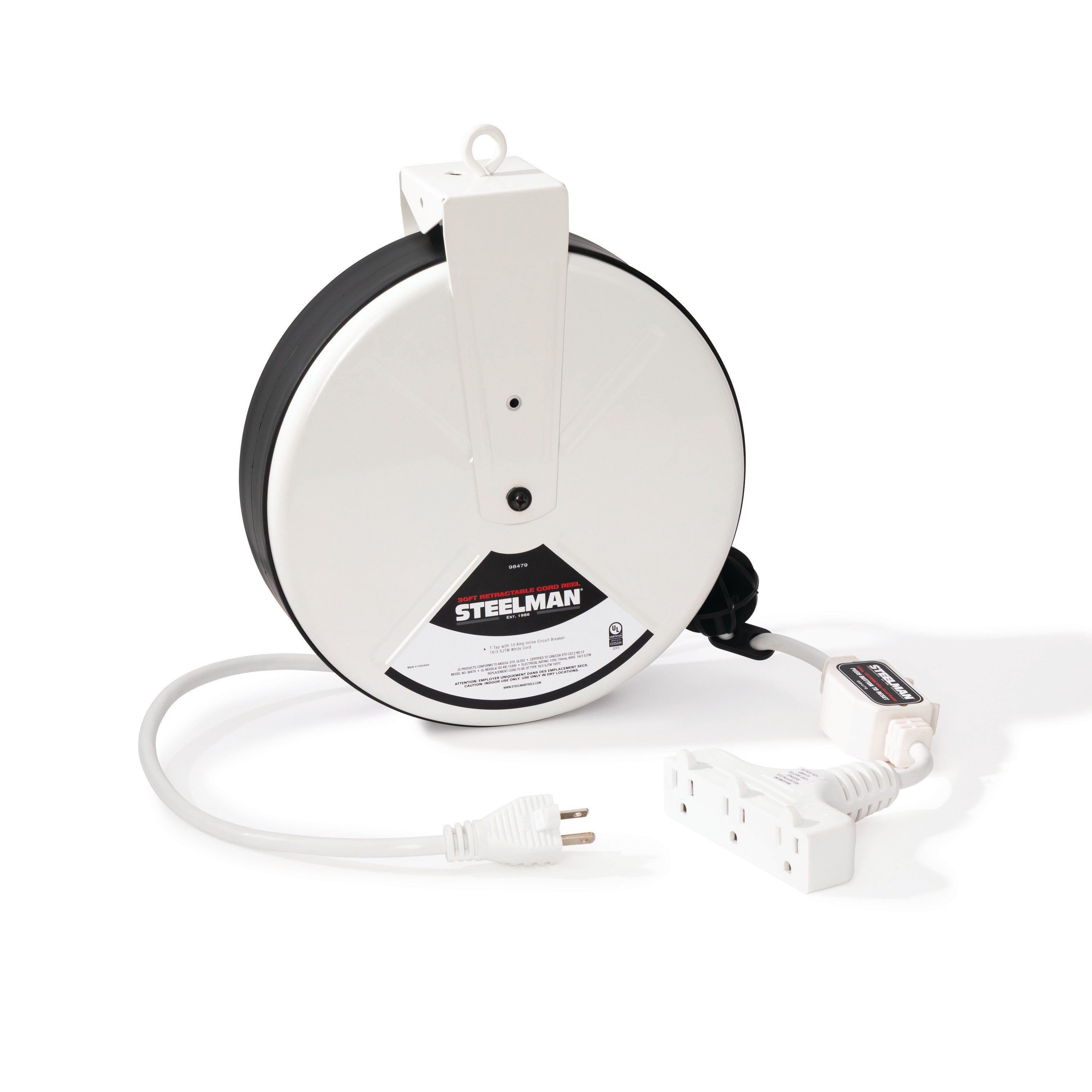 30-Foot Retractable Cord Reel with Triple Tap and 10A Inline