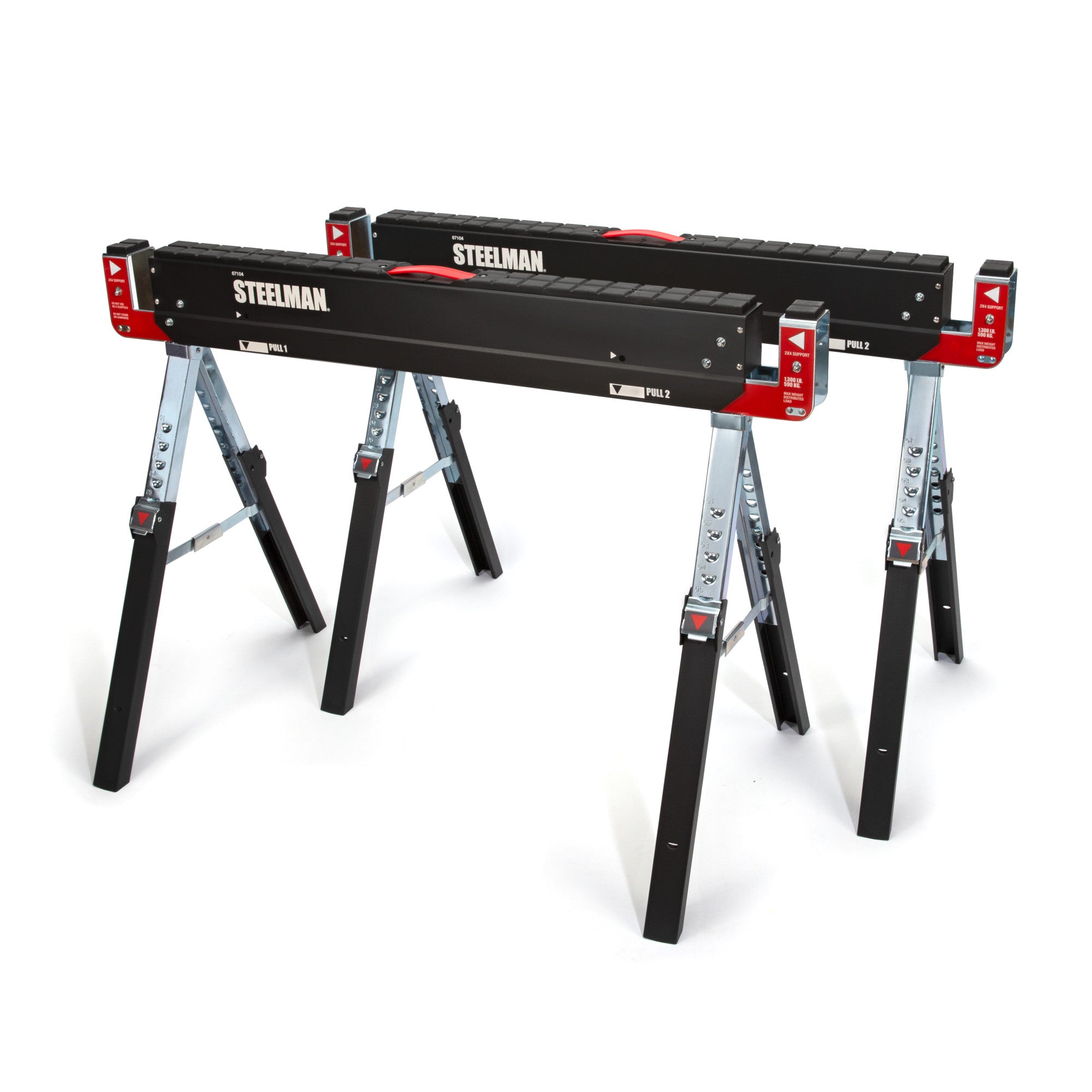 Steelman 2-Piece Adjustable Height Folding Sawhorse Work Table Set