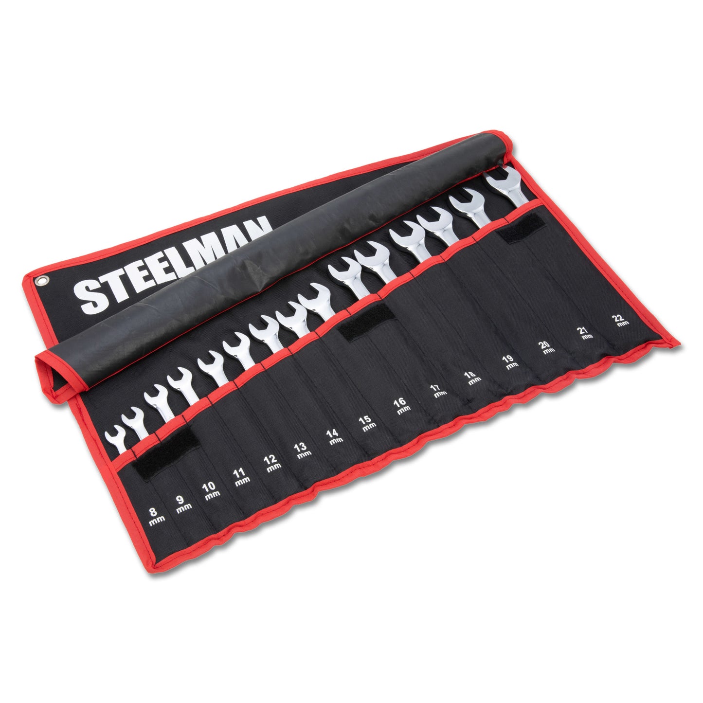 15-Piece Metric 12-Point Combination Wrench Set with Fabric Storage Roll