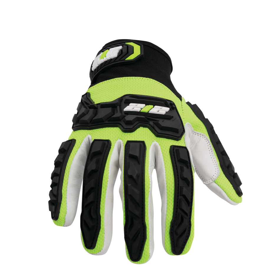 Impact Level 2 and A5 Cut Resistant Buffalo Leather Protective Work Gloves in Hi-Viz Yellow, Black, & White