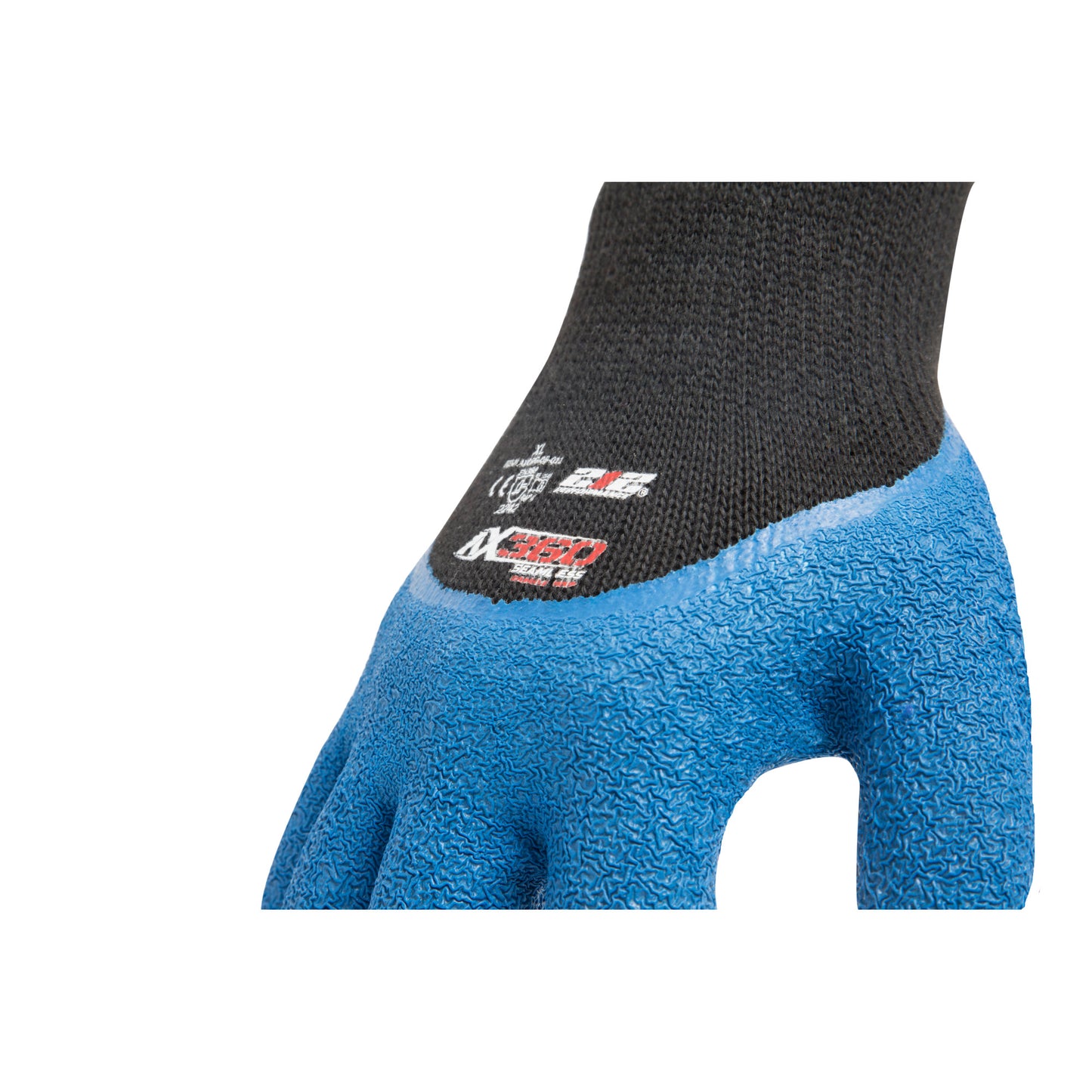 AX360 Latex-dipped Crinkle Grip Cut Resistant Gloves in Blue and Black (EN Level 2 / ANSI A2)