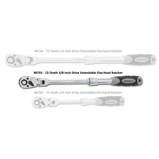 3/8-Inch Drive 72-Tooth Extendable Flex-Head Ratchet (9.5 - 13.5-Inch Length)