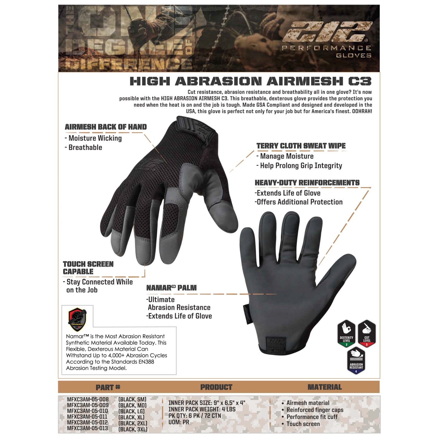 Cut Resistant High Abrasion Air Mesh Touch Gloves in Black (EN Level 3)