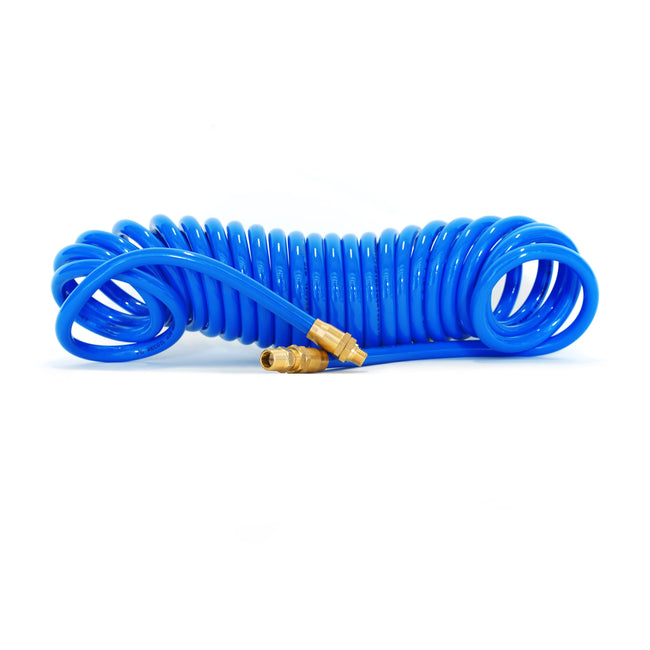 25-Foot Coiled 3/8-Inch ID Air Hose with Adapter and Reusable 1/4-Inch NPT Brass Fittings