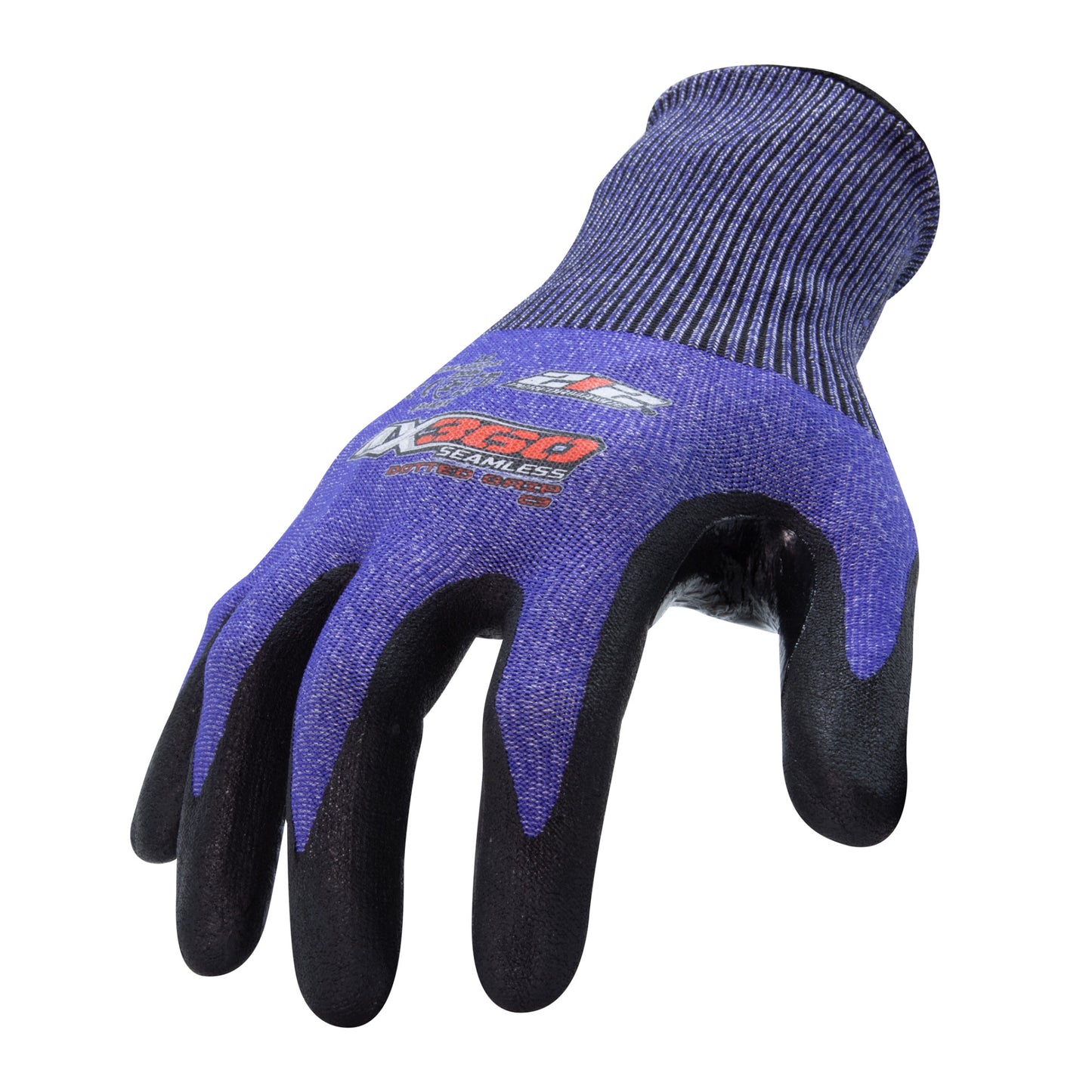 AX360 Seamless Nitrile-dipped Cut Resistant Dotted Grip Gloves in Black and Blues (EN Level 3)