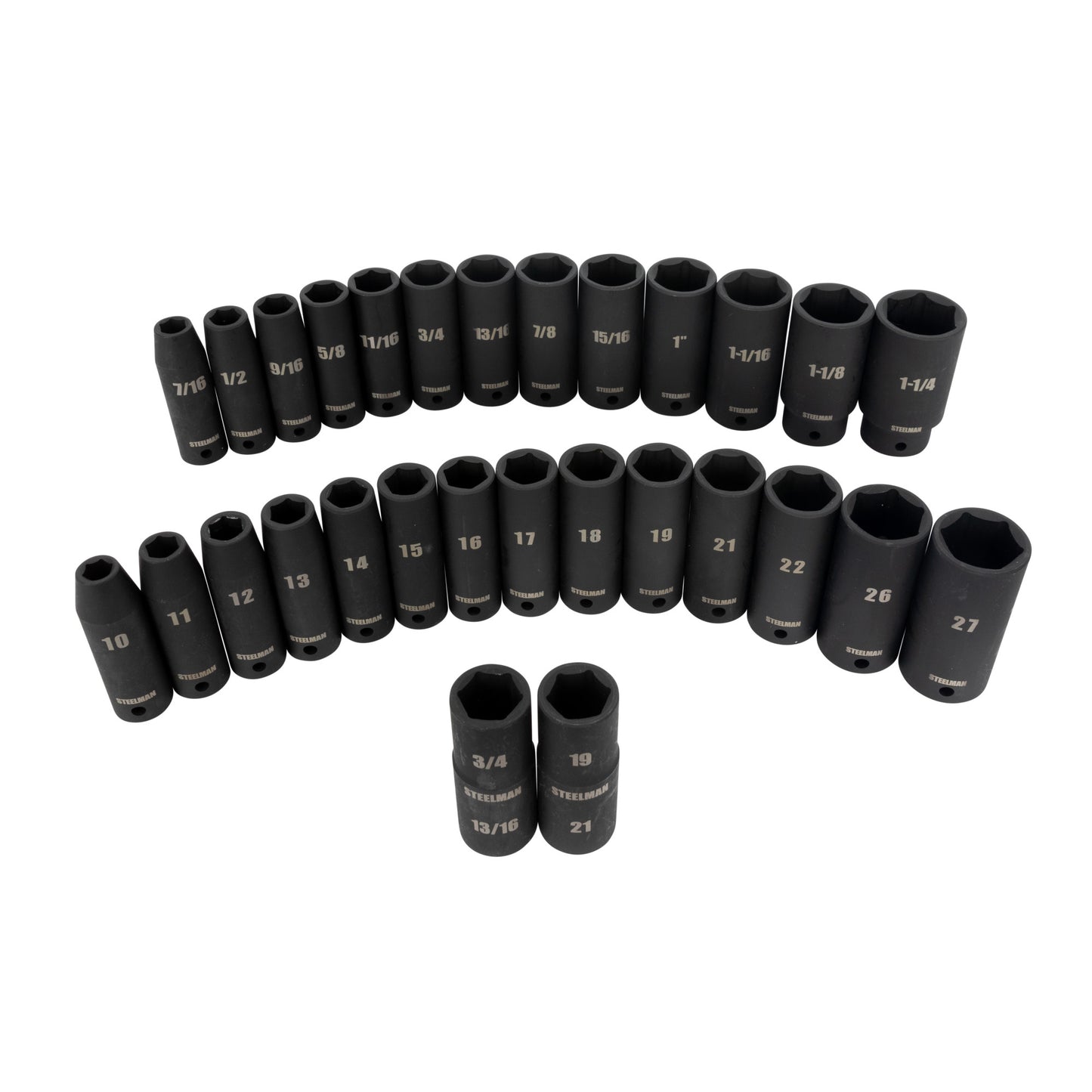 29-Piece 1/2-Inch Drive 6-Point Deep Impact Socket Set, Black