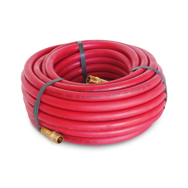 50-Foot Long 3/8-Inch ID Rubber Air Hose with Brass 3/8-Inch Male NPT Fittings