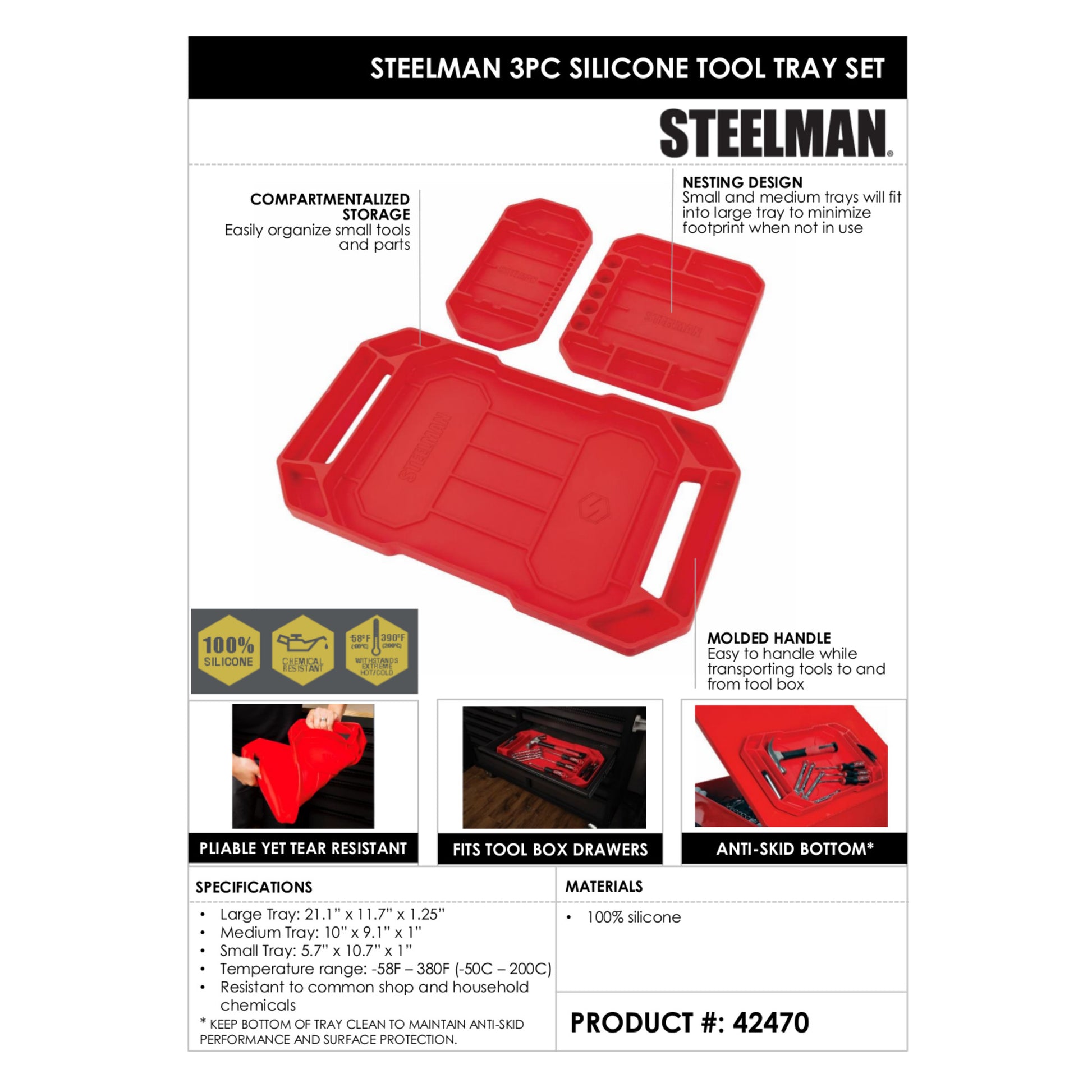 Steelman 42471 Large Silicone Tool and Hobby Tray - Tire Supply Network