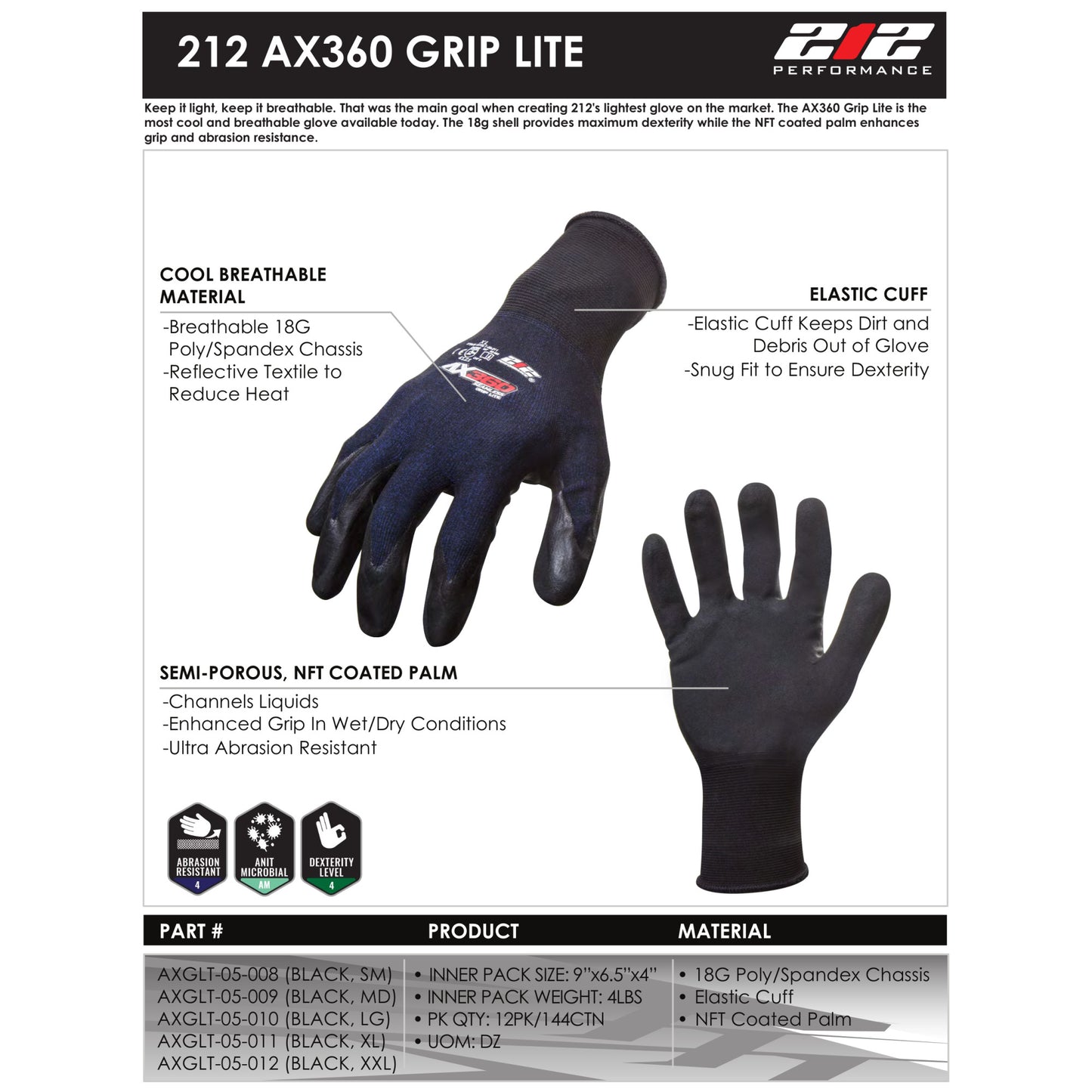 AX360 Grip Lite Nitrile-dipped Work Gloves in Black and Blue