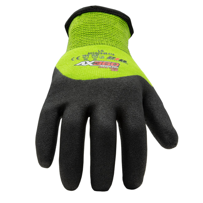 AX360 Seamless Nitrile-dipped Cut Resistant Cold Weather Hi-Viz Gloves in Black and Green (EN Level 5)