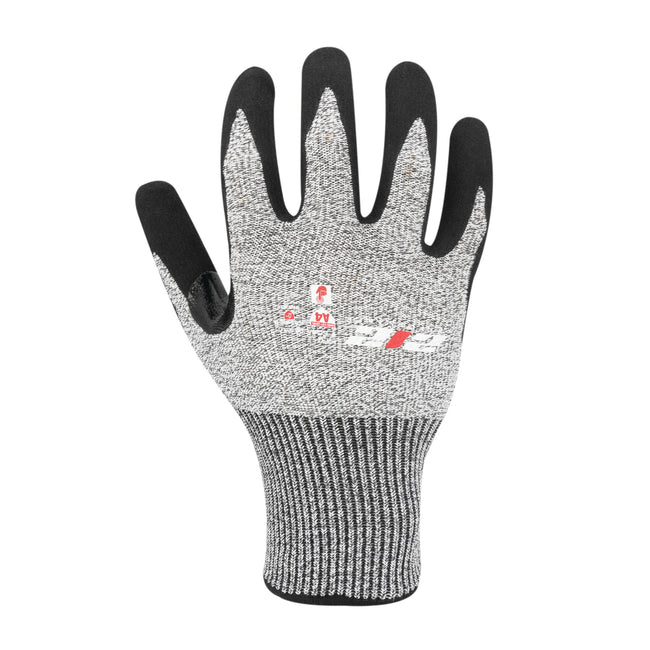 Heavy-Duty Seamless Sandy Gripped Nitrile ANSI Cut 4 Resistant Gloves in Gray and Black