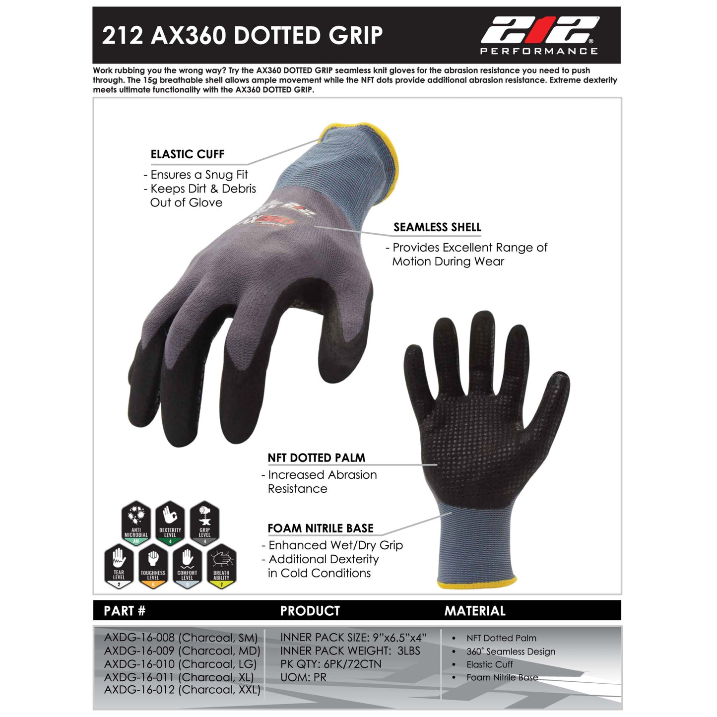 AX360 Dotted Grip Nitrile-dipped Work Gloves in Black and Gray