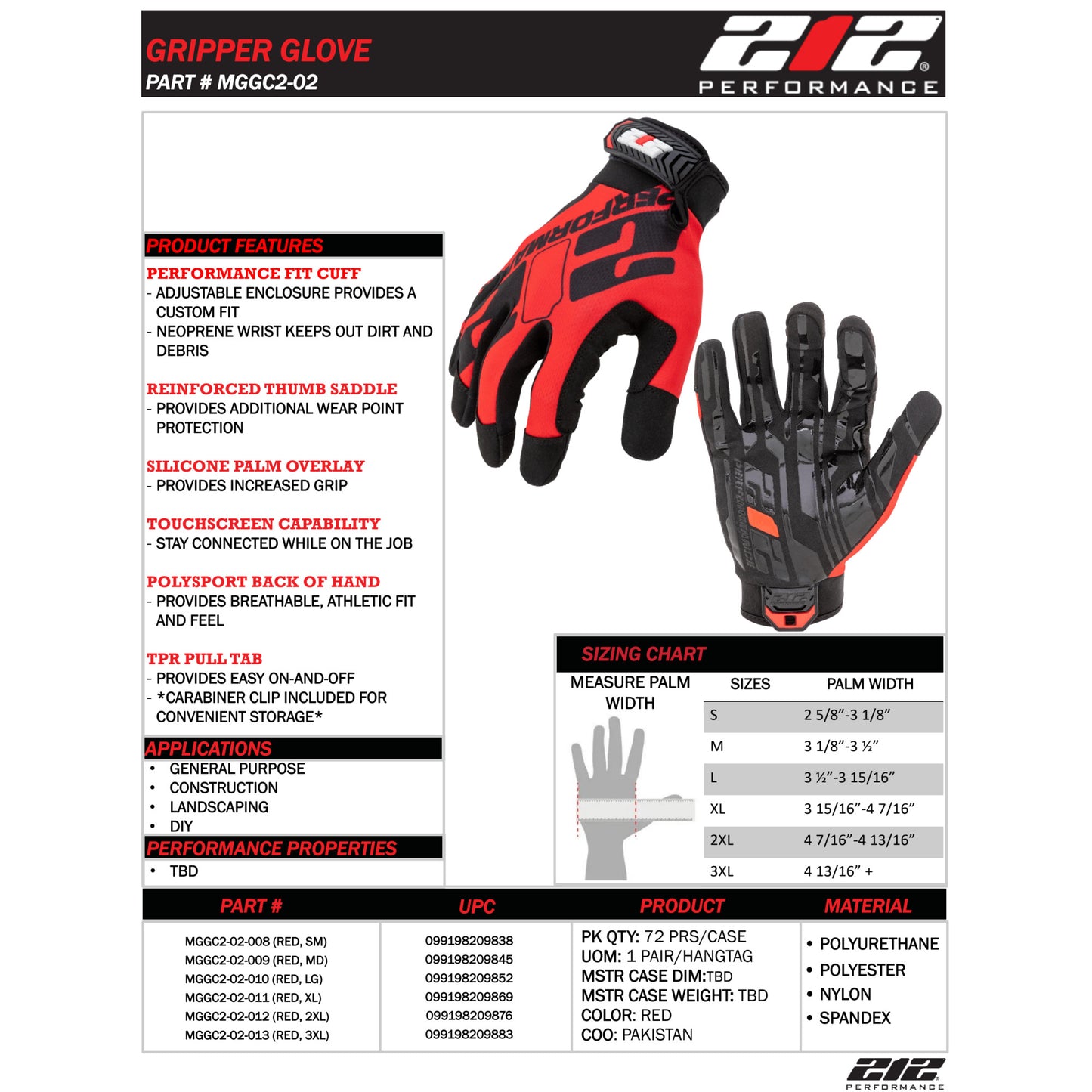 Performance Fit Enhanced Grip Work Gloves in Red and Black