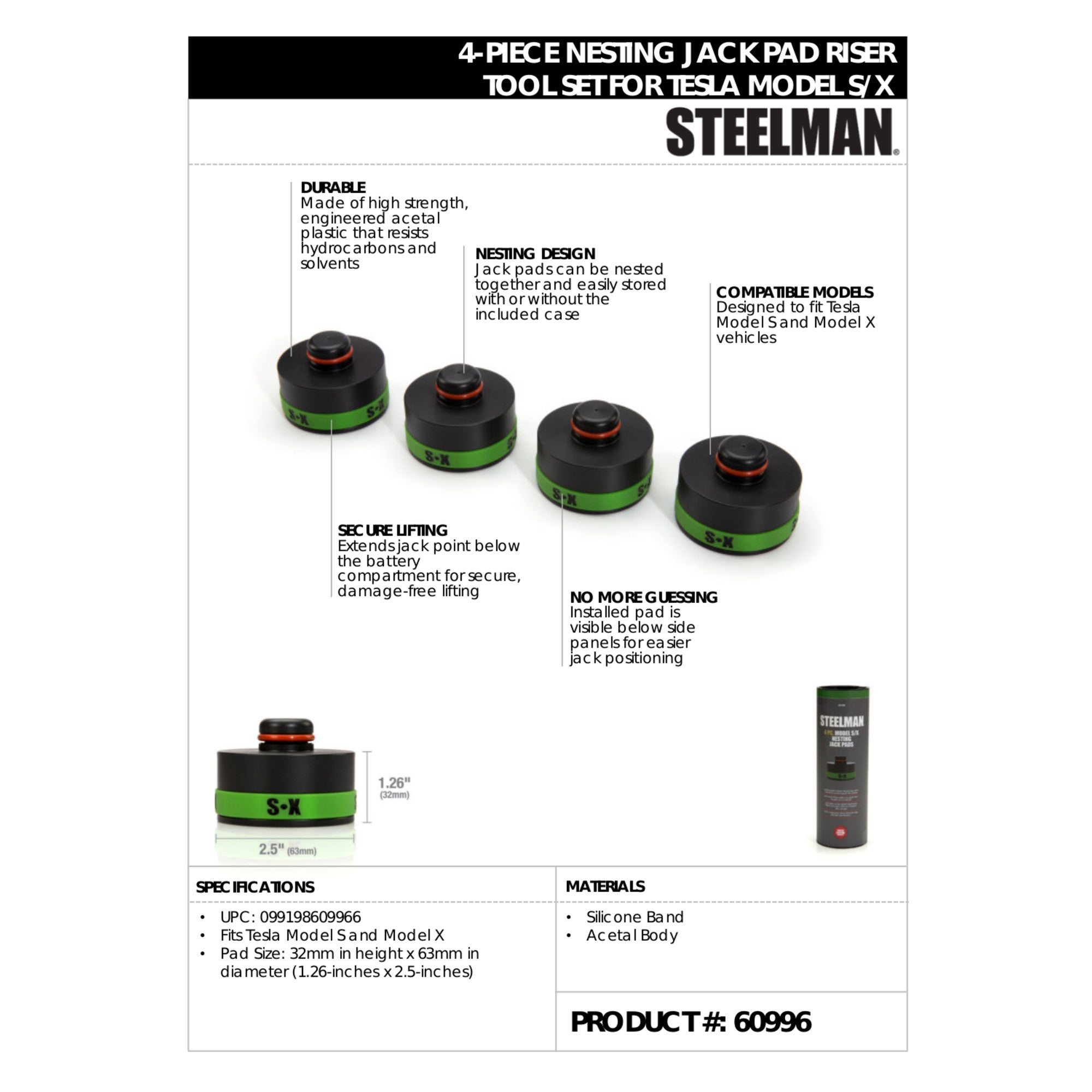 Steelman Friction Fit Jack Pad Puck Set For Tesla Model S And