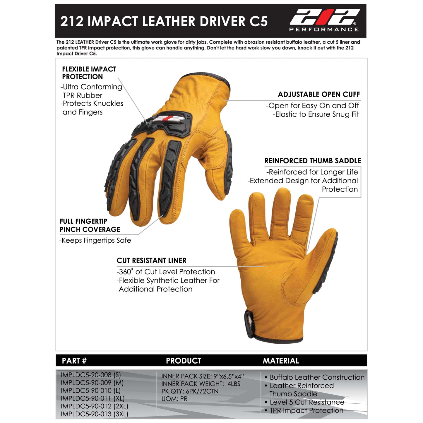 Cut Resistant Impact Leather Driver Gloves (EN Level 5)