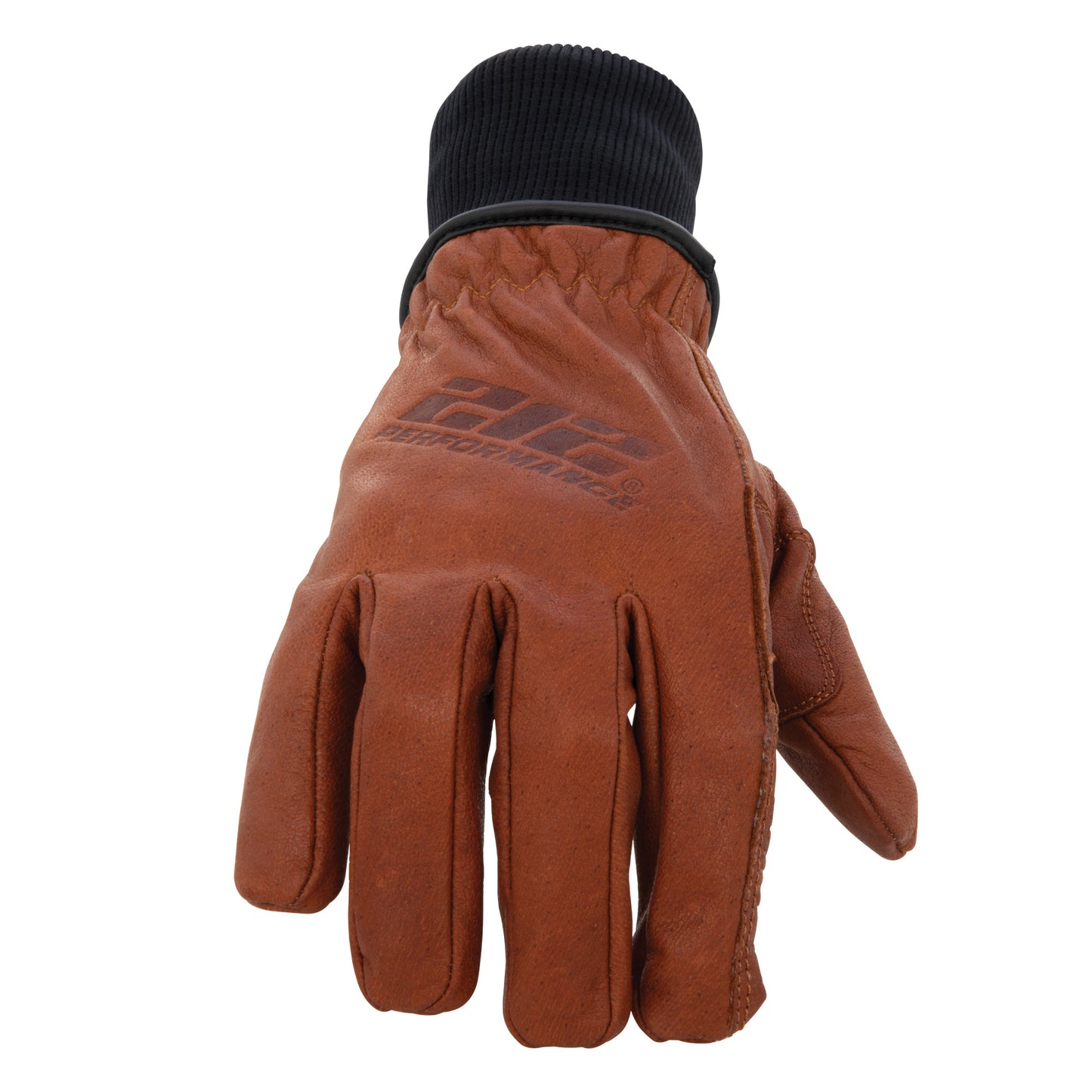 Fleece Lined ANSI A3 Cut Resistant Buffalo Leather Driver Winter Work Glove with Rib Knit Cuff in Russet Brown