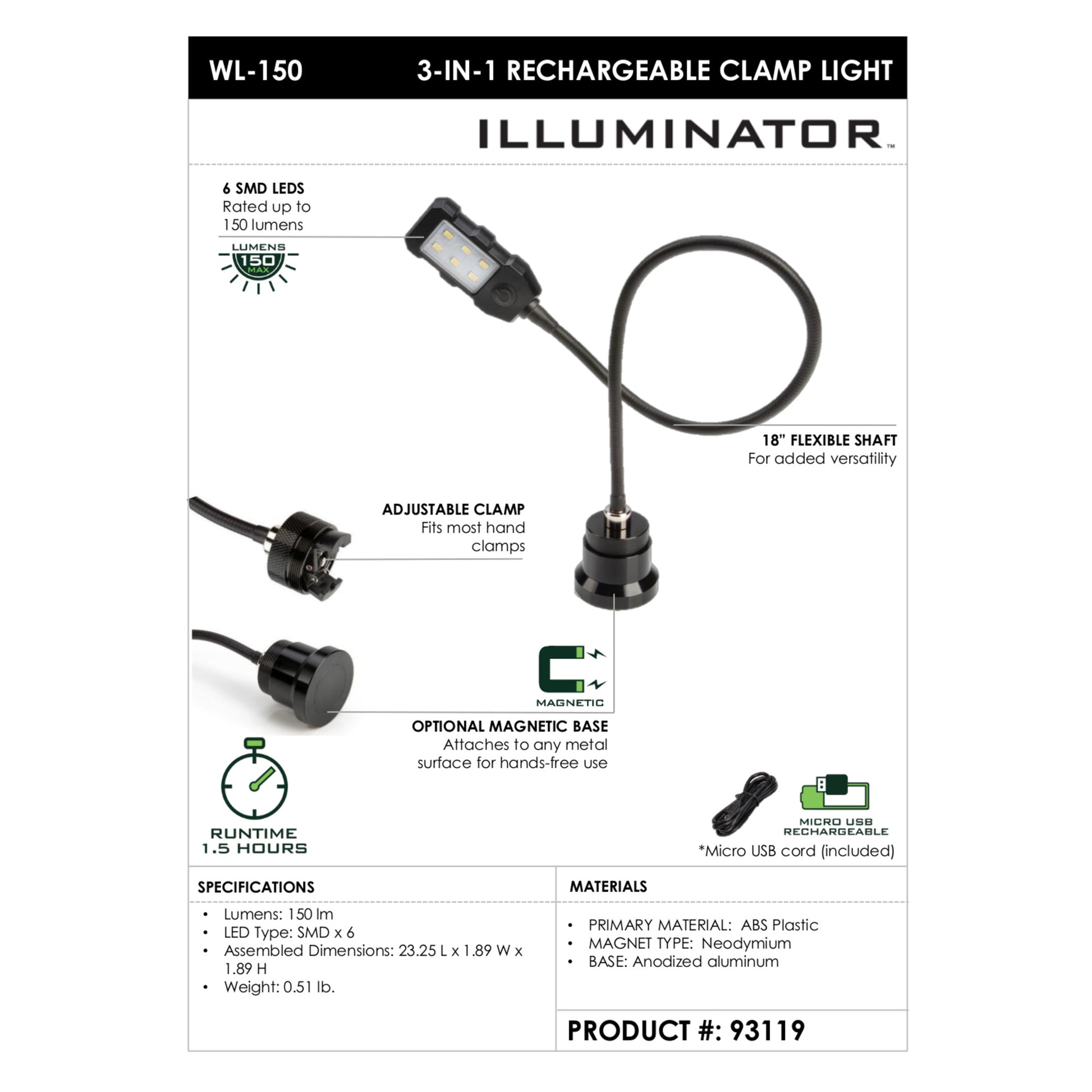 Illuminator 150-Lumen Rechargeable 3-In-One Magnetic Flex-Shaft Led Utility  Lamp – Steelman Tools