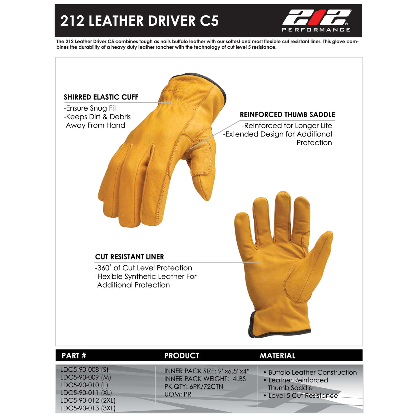 Cut Resistant Leather Driver Gloves (EN Level 5)