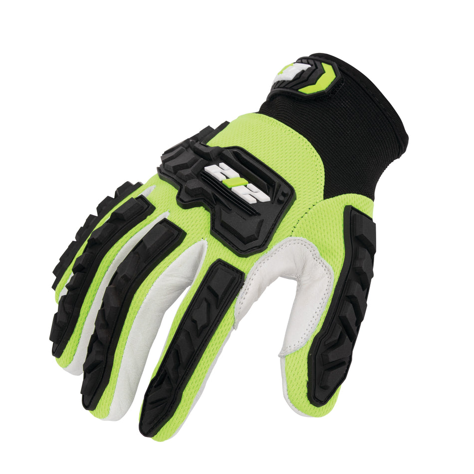 Impact Level 2 and A5 Cut Resistant Buffalo Leather Protective Work Gloves in Hi-Viz Yellow, Black, & White