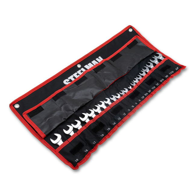 21-Piece Metric and SAE Stubby Combination Wrench Set with Fabric Storage Roll