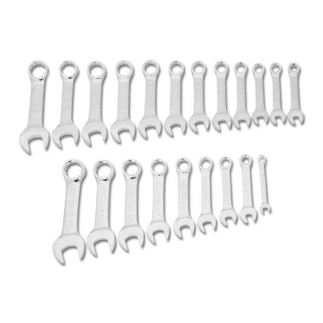 21-Piece Metric and SAE Stubby Combination Wrench Set with Fabric Storage Roll