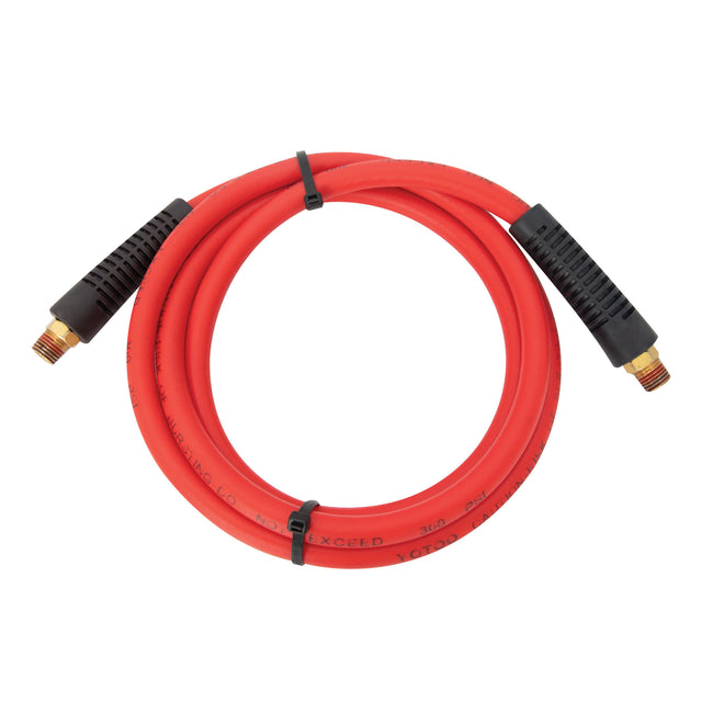 Weather-Resistant 1/4-Inch NPT (F) to 1/4-Inch NPT (M) 3/8-Inch ID 6-Foot Rubber Whip Air Hose in Red with Brass Fittings