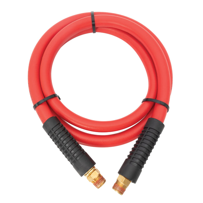 Weather-Resistant 3/8-Inch NPT (M) to 1/2-Inch NPT (M) 1/2-Inch ID 5-Foot Rubber Whip Air Hose in Red with Brass Fittings