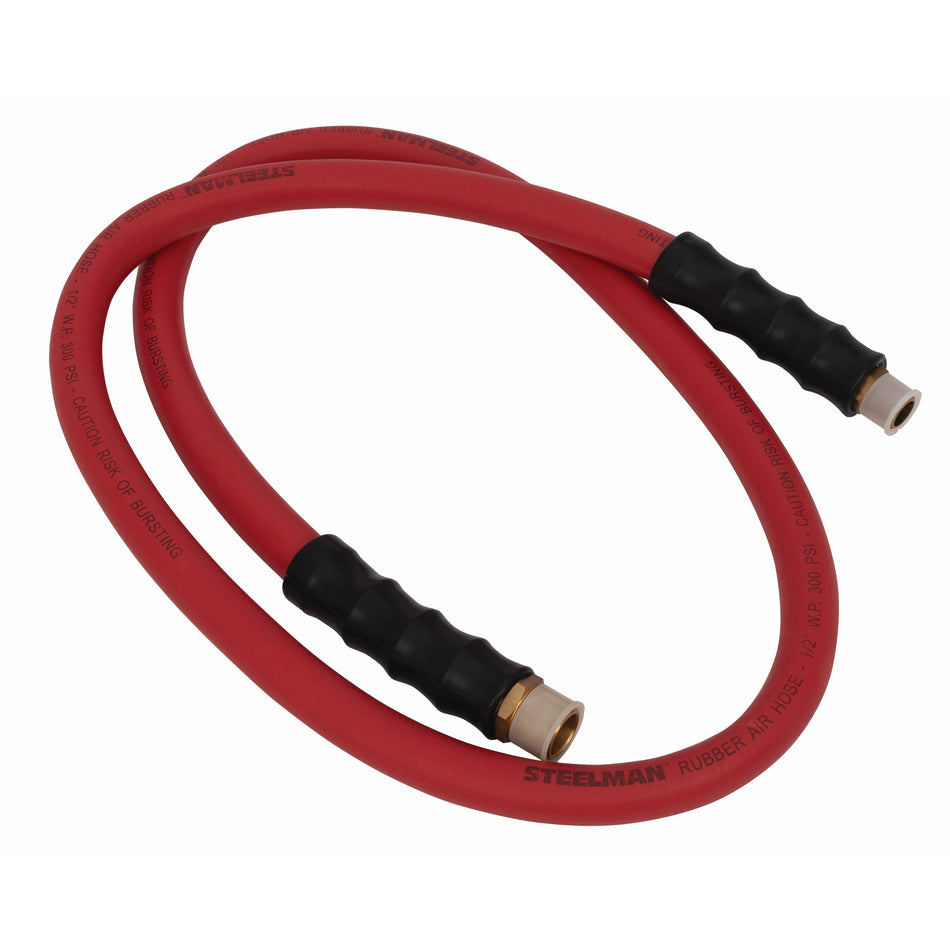 Weather-Resistant 3/8-Inch NPT (M) to 1/2-Inch NPT (M) 1/2-Inch ID 5-Foot Rubber Whip Air Hose in Red with Brass Fittings