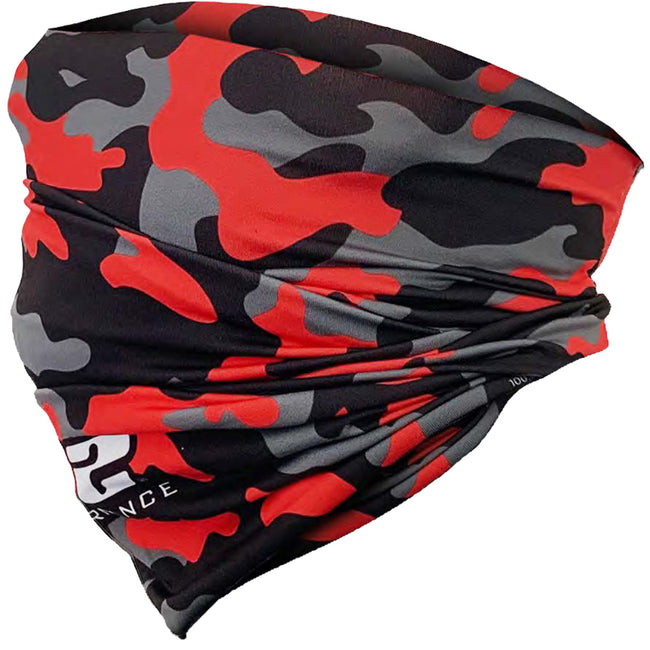 Protective Neck Gaiter and Particulate Filtering Face Cover in Red / Grey / Black Camo