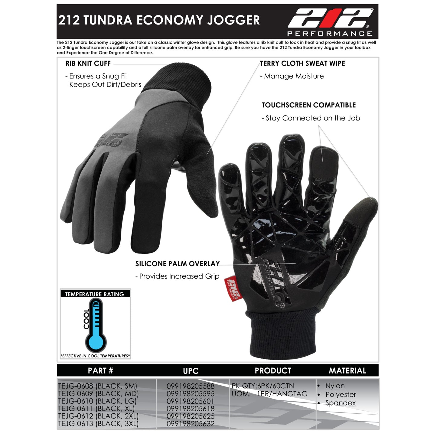 Touchscreen Compatible Silicone Palm Economy Tundra Jogger Gloves in Gray and Black