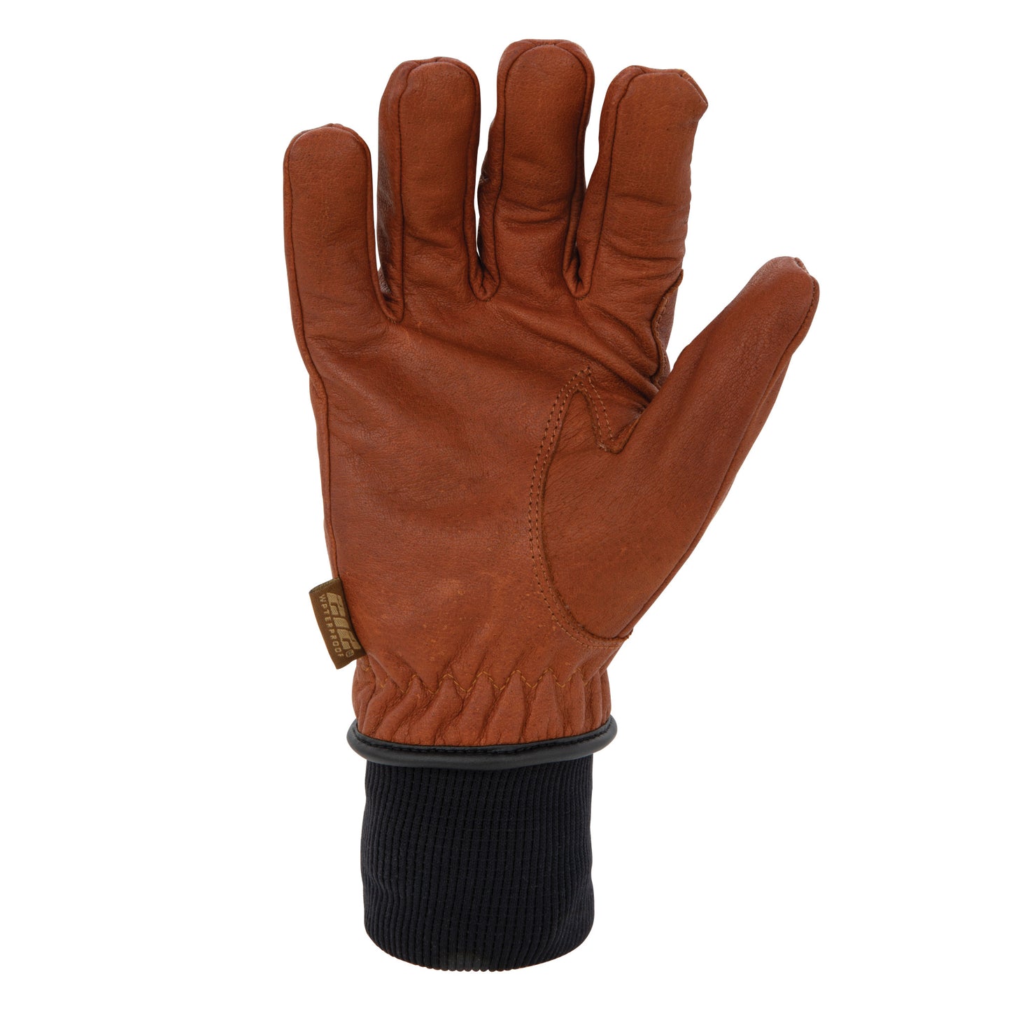 Fleece Lined ANSI A3 Cut Resistant Buffalo Leather Driver Winter Work Glove with Rib Knit Cuff in Russet Brown