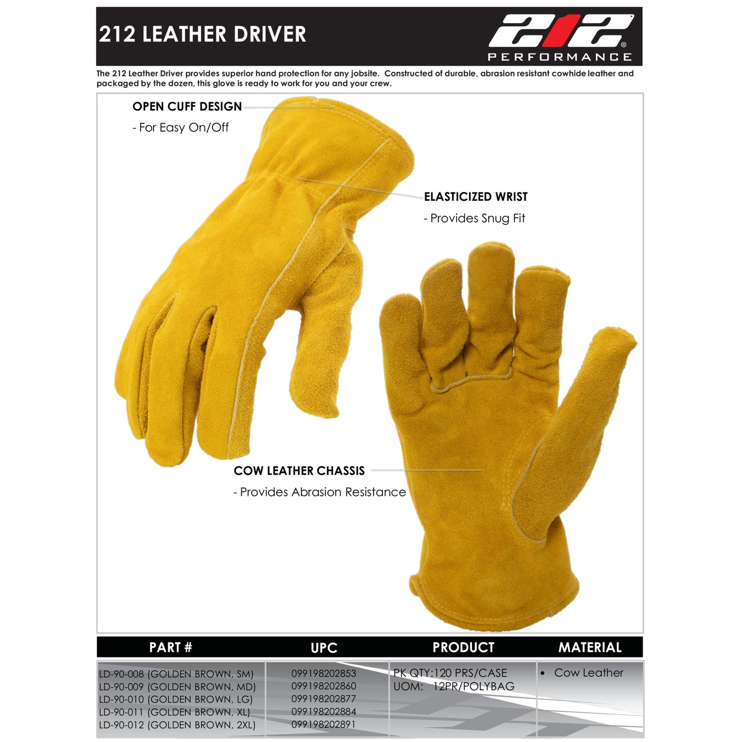 Leather Driver Work Glove in Golden Brown