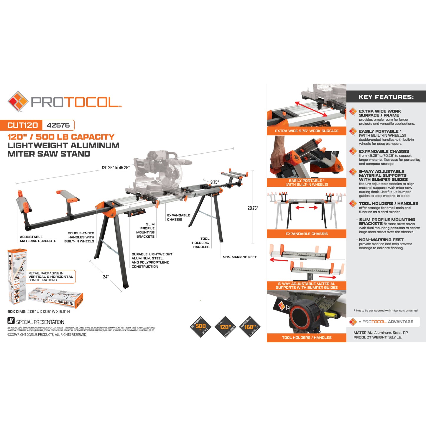 120-Inch Expanding 500-Pound Capacity Lightweight Aluminum Miter Saw Stand and Portable Workstation