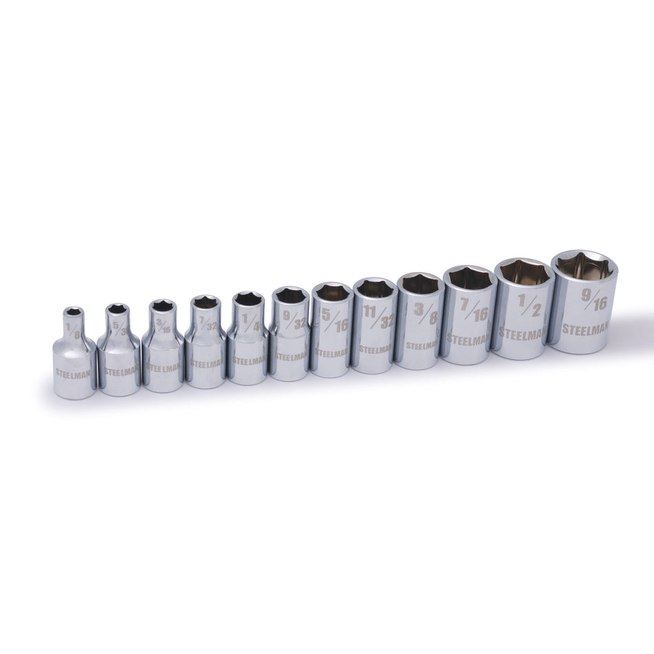 12-Piece 1/4-Inch Drive Shallow Depth 6-Point Chrome SAE Socket Set