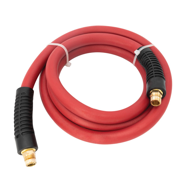 Weather-Resistant 1/4-Inch NPT (F) to 1/4-Inch NPT (M) 1/4-Inch ID 10-Foot Rubber Whip Air Hose in Red with Brass Fittings