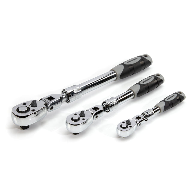 72-Tooth Extendable Flex-head Ratchet Set, 3-Piece (1/4, 3/8, and 1/2-Inch Drives)