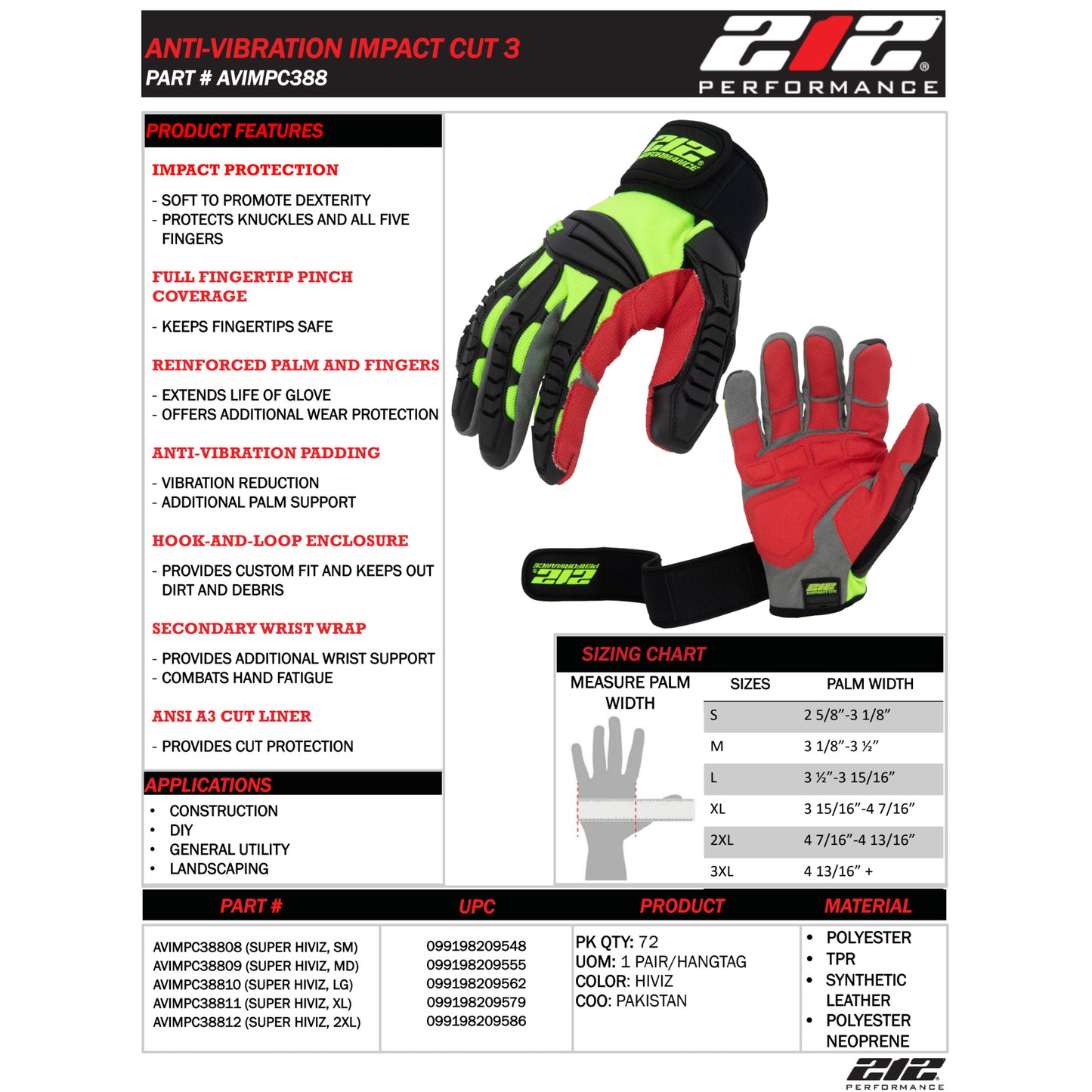 Anti-Vibration Impact Resistant Cut 3 Hi-Viz Work Glove