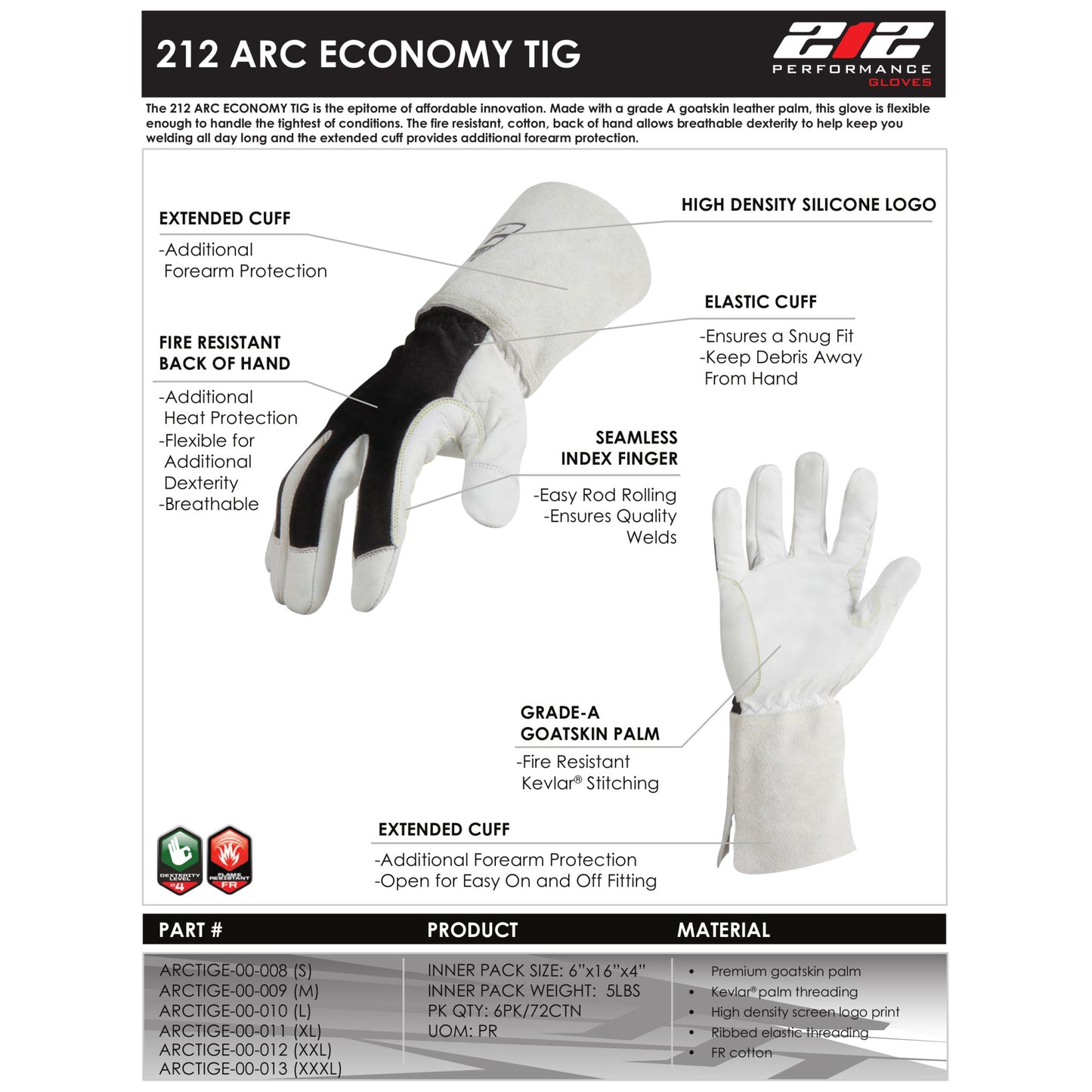 ARC Economy TIG Welding Gloves in White and Black