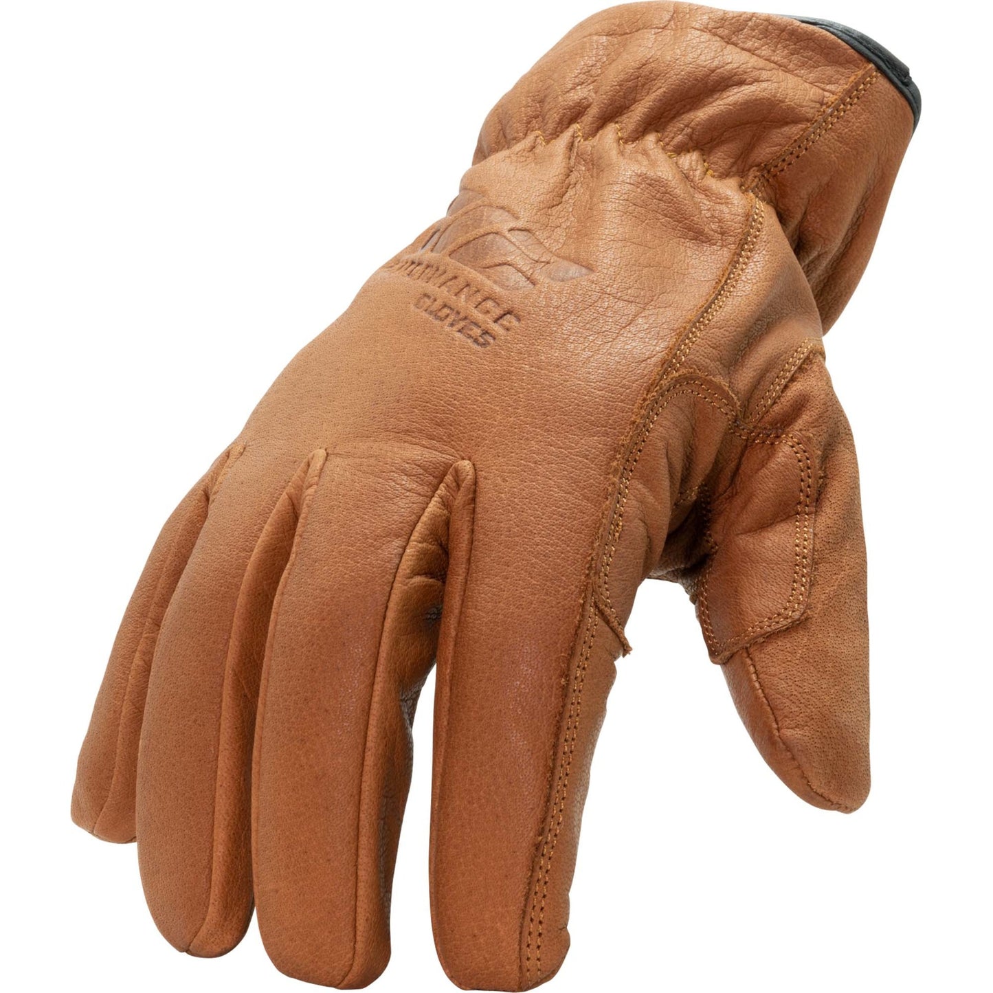 Fleece Lined Buffalo Leather Driver Winter Work Glove in Russet Brown