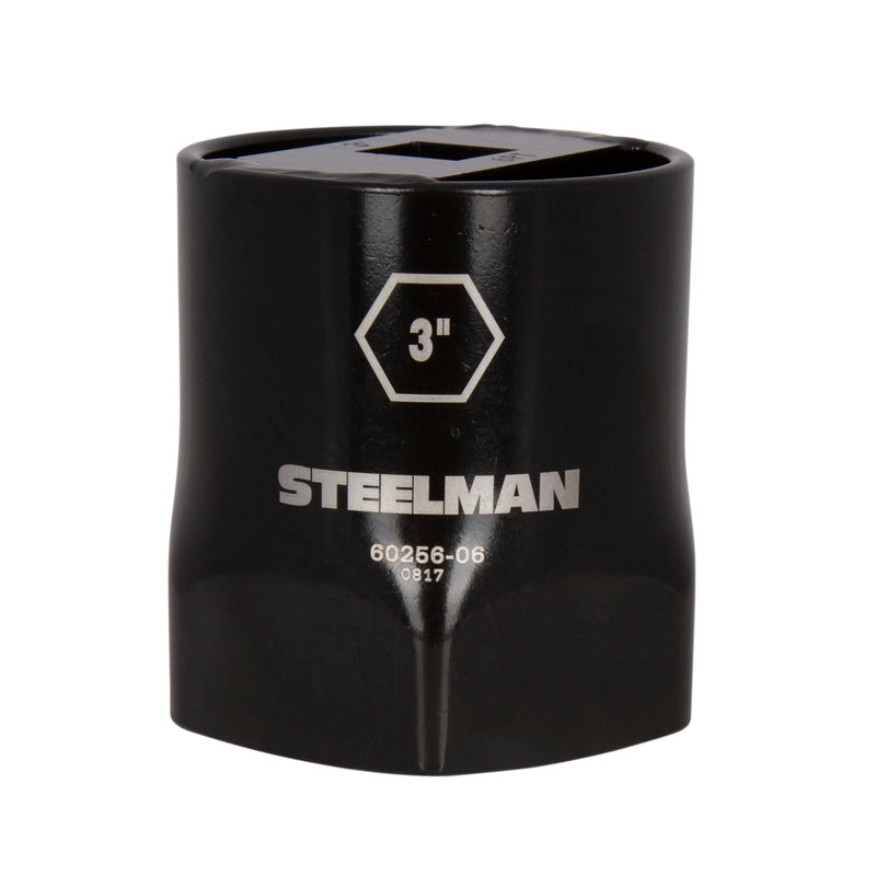 The STEELMAN 3-inch 6-Point Locknut Socket is designed in a 6-point style that grips the sides of fasteners instead of the corners to reduce wear and rounding. Carbon steel with industrial-strength black powder coat and laser etched callouts.