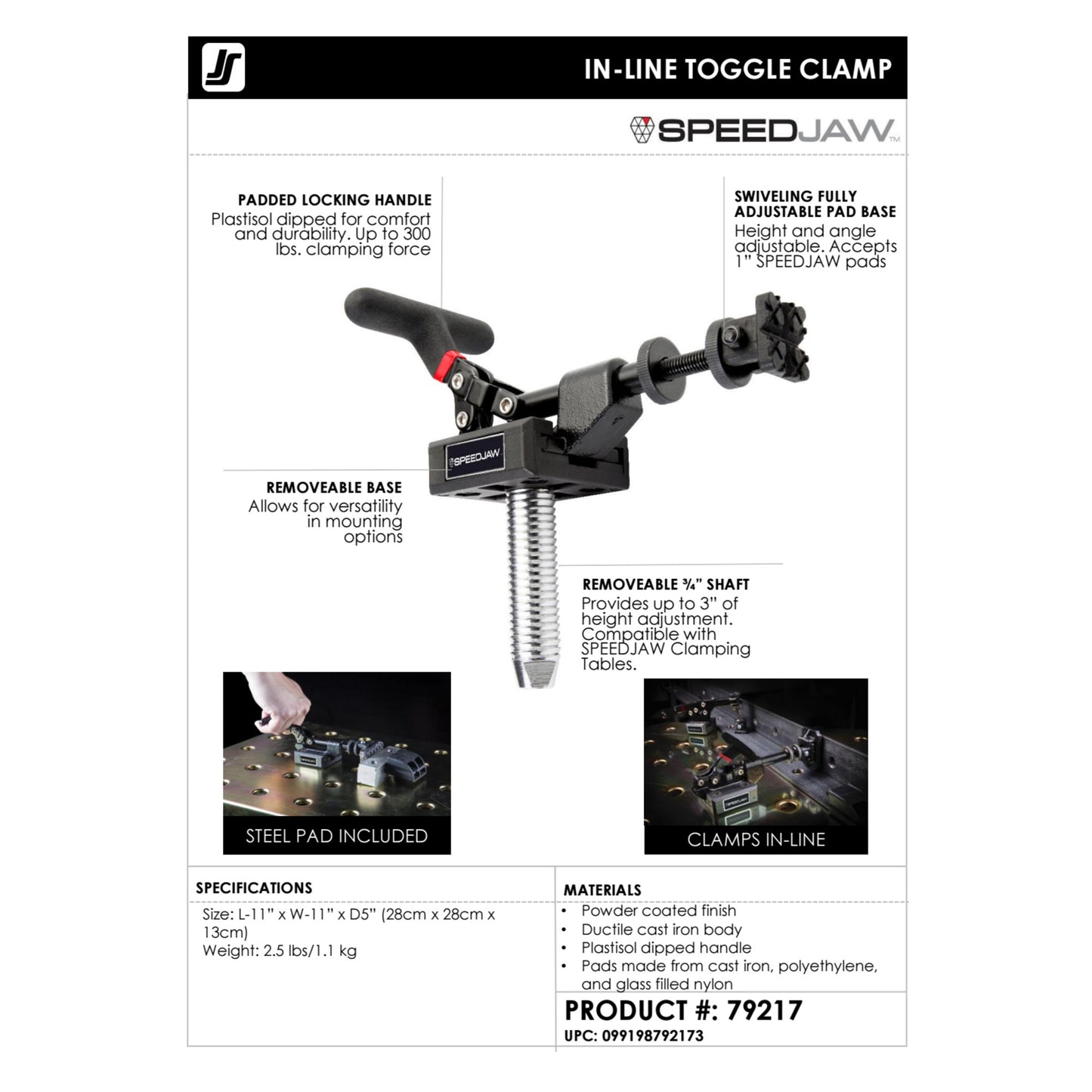 In-Line Toggle Clamp for SPEEDJAW Clamping Tables