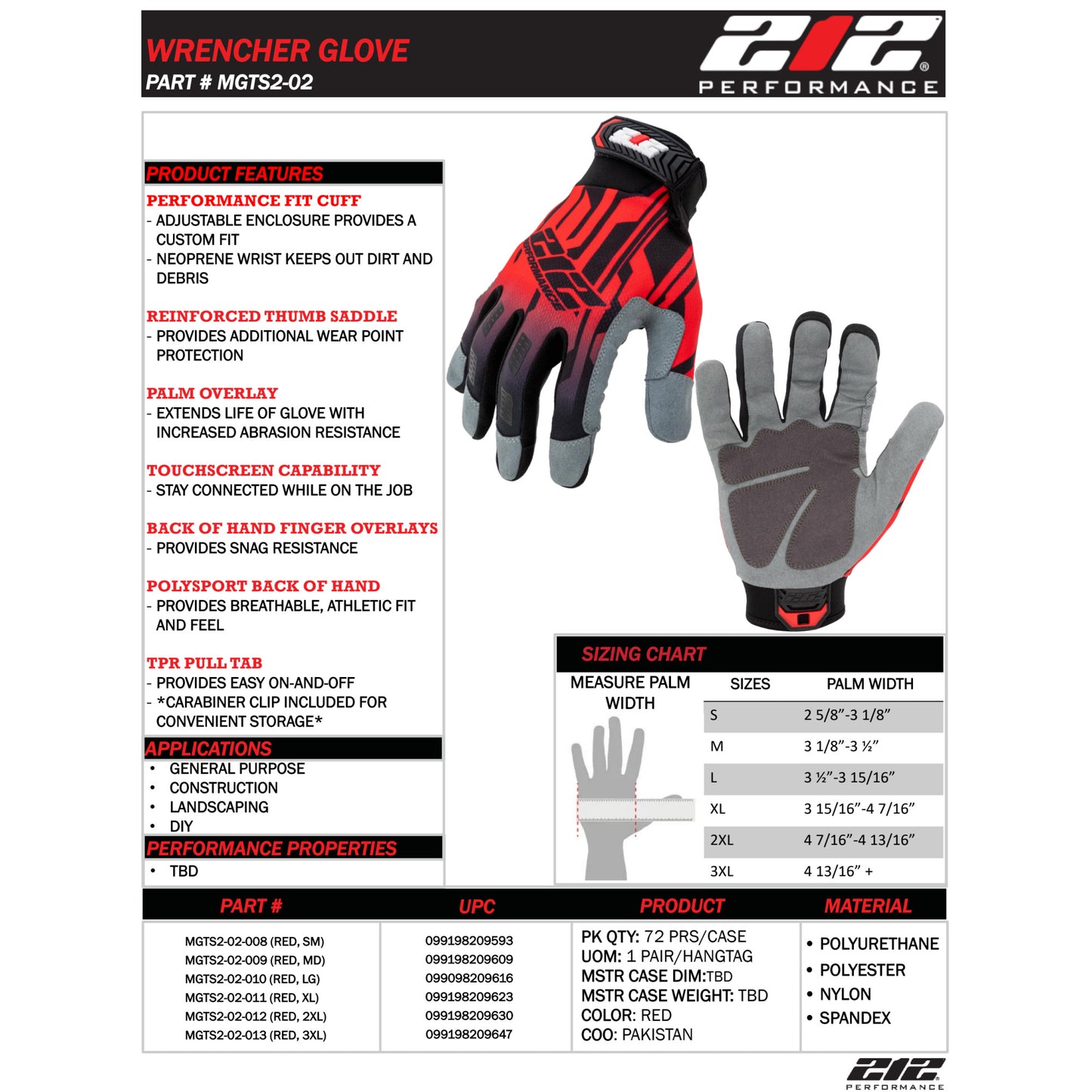 Snag Resistant Breathable Wrencher Work Gloves in Red, Gray, and Black