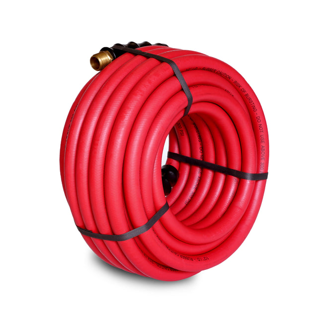 50-Foot Long Red Rubber 1/2-Inch ID Hose Reel Replacement Air Hose with 1/2-Inch NPT Brass Fittings