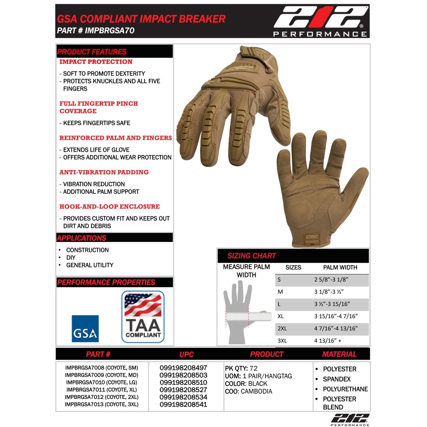 GSA Compliant Impact Breaker Gloves in Coyote