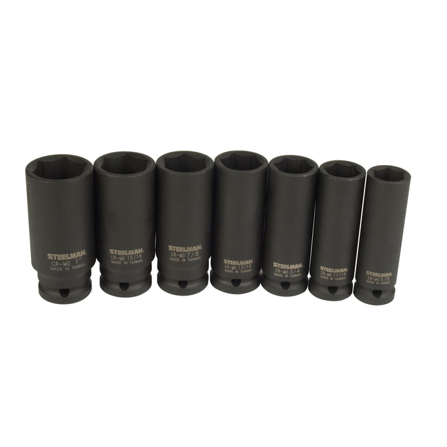 7-Piece 1/2-Inch Drive Deep 6-Point Impact SAE Socket Set