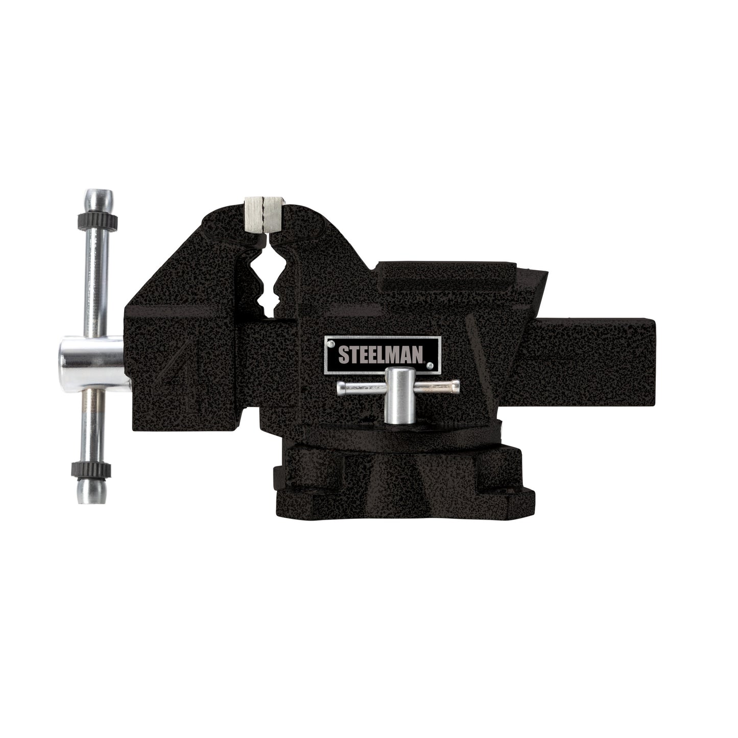 4-Inch Bench Vise with 360-degree Swivel Base, Serrated Steel Jaws, Gray