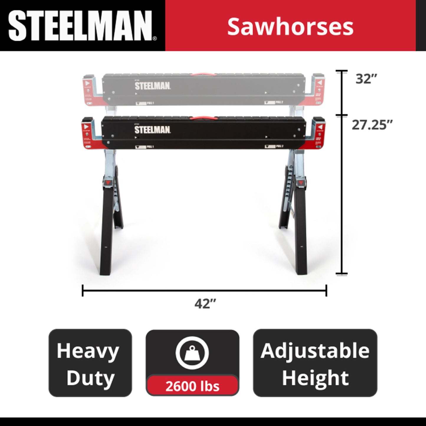 2-Piece Adjustable Height Folding Sawhorse Work Table Set