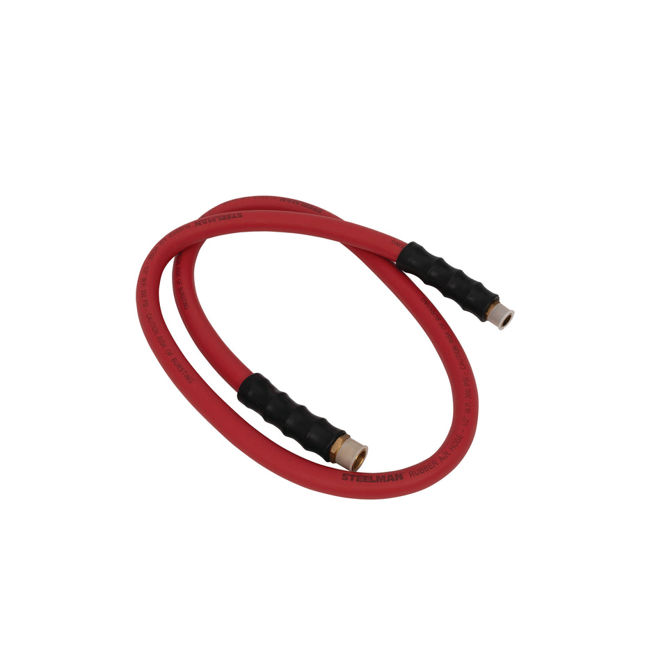 Weather-Resistant 3/8-Inch NPT (M) to 1/2-Inch NPT (M) 1/2-Inch ID 5-Foot Rubber Whip Air Hose in Red with Brass Fittings