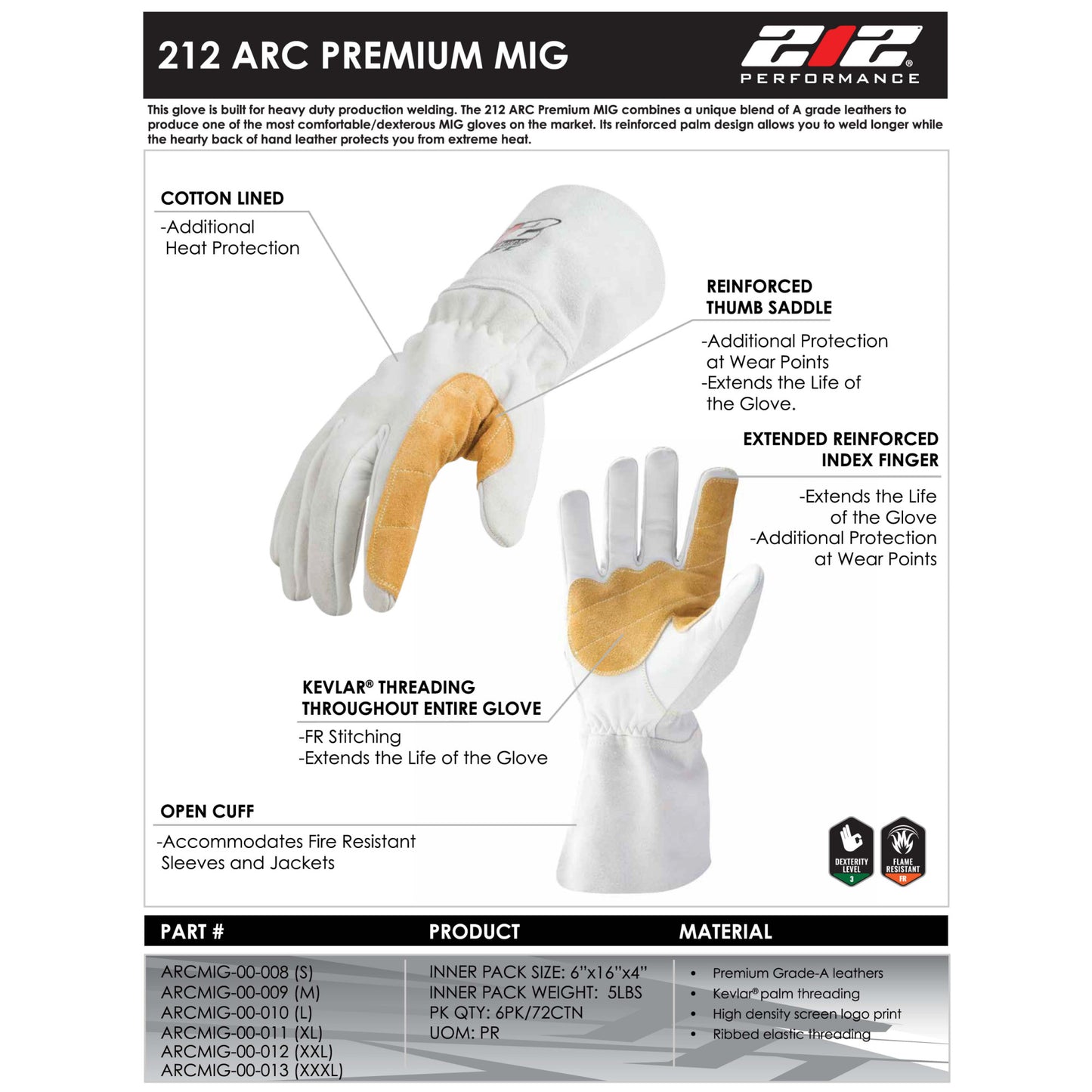 ARC Premium MIG Welding Gloves in White and Tan