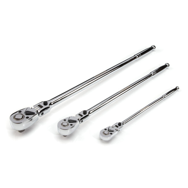 3-Piece 180-Degree Locking Flex Head 72-Tooth Reversible Quick-Release Long Handle Ratchet Set